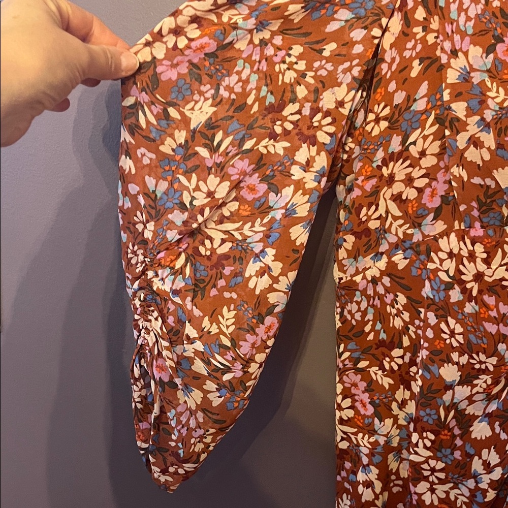 MSK Women's XL Rust Feminine Floral Dress with 3/4 length sleeves NWT - Picture 4 of 7